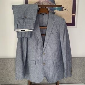 J.Crew Ludlow Suit Mens 36R 30x32 Unstructured Slim Fit Blue Gray Somelos Linen